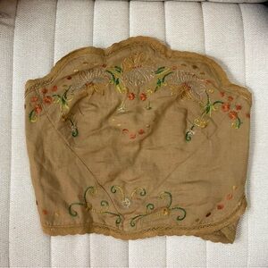 Free People Embroidered Brown Scalloped Edge Crop top